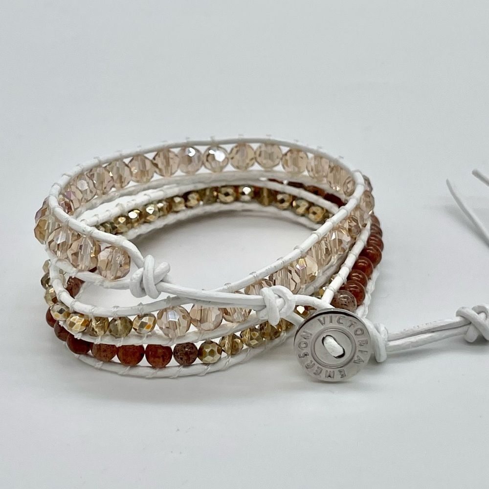 Victoria Emerson Leather Wrap With Genuine Hematite, and Crystals